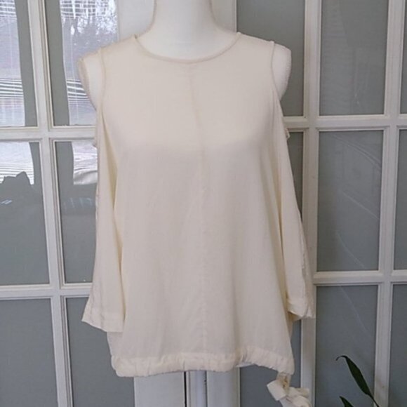 Like New Ivory Tibi Silk Cold Shoulder Top - Picture 4 of 15